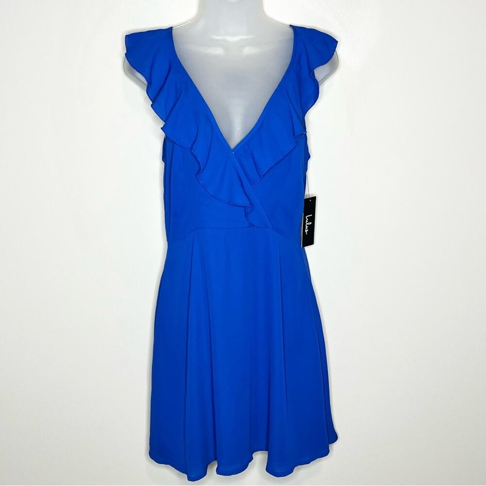 NWT LULUS Triana Royal Blue Ruffled Sleeveless Backless Short Dress Size Medium - Picture 2 of 8